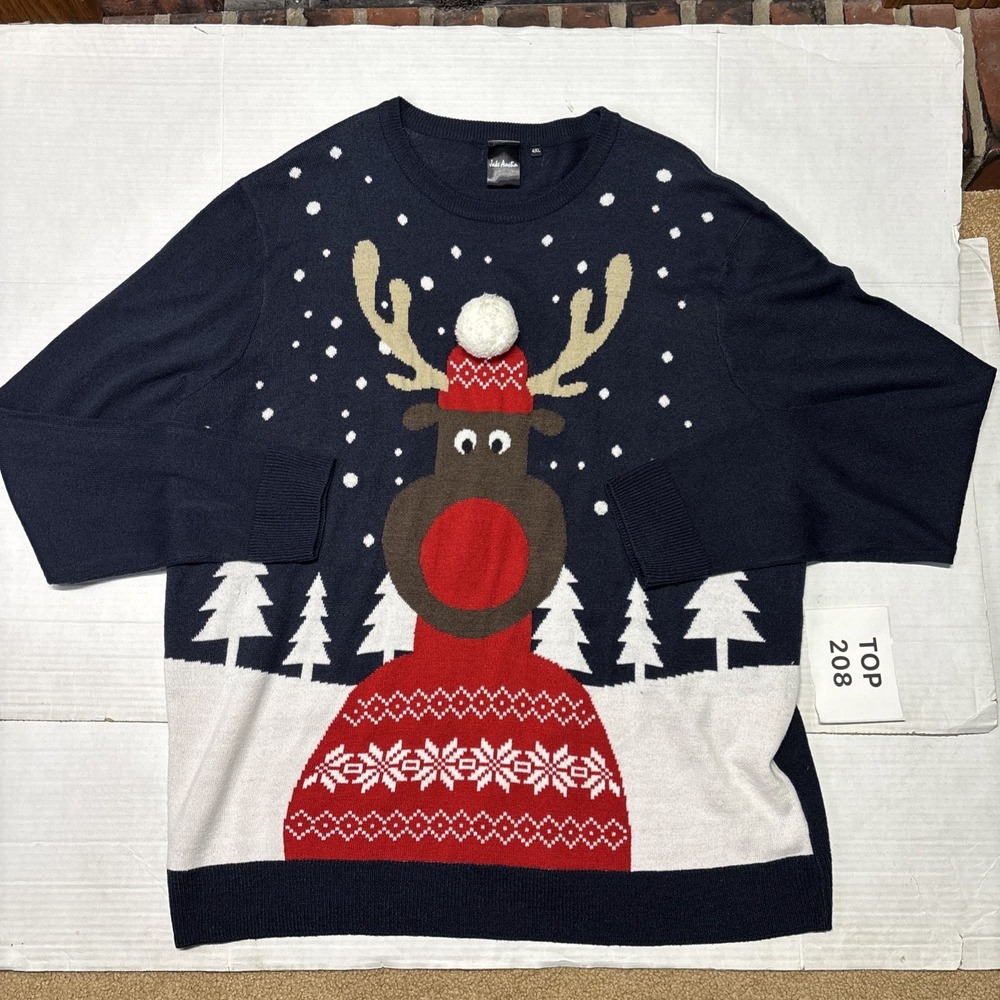 Jake Austin Men's 4XL Christmas Reindeer Sweater Navy Red Ugly Xmas Holiday